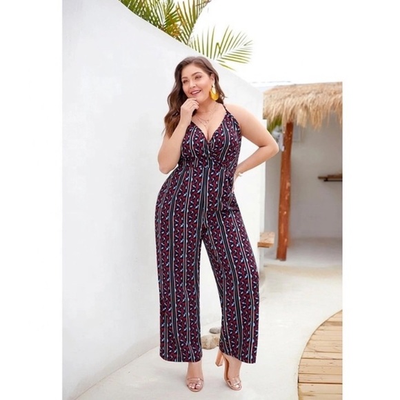 Plus Size Strappy Back Animal Print Pantsuit - Picture 3 of 5